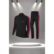 Poseidon Storm Büyük Beden Kadın Siyah Supra Penye Kumaş Fermuarlı Fit Eşofman Takımı (4XL-10XL)