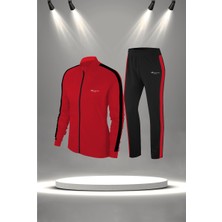Poseidon Storm Büyük Beden Kadın Kırmızı Supra Penye Kumaş Fermuarlı Rahat Yürüyüş Eşofman Takımı  (4XL-10XL)