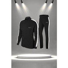 Poseidon Storm Büyük Beden Kadın Siyah Supra Penye Kumaş Koşu Takımı Seti   (4XL-10XL)