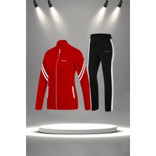 Poseidon Storm Büyük Beden Kadın Kırmızı Supra Penye Kumaş Alt ve Üst Eşofman Takımı Seti   (4XL-10XL)