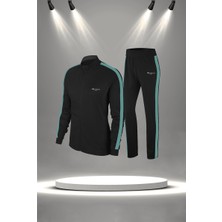 Poseidon Storm Büyük Beden Kadın Siyah Supra Penye Kumaş Konforlu Koşu ve Antrenman Eşofman Seti  (4XL-10XL)