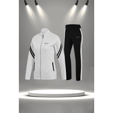 Poseidon Storm Büyük Beden Kadın Beyaz Supra Penye Kumaş Fit Kalıp Koşu Seti  (4XL-10XL)