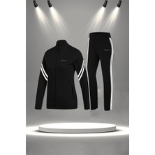 Poseidon Storm Büyük Beden Kadın Siyah Supra Penye Kumaş Günlük Sporcu Yürüyüş Eşofman Takımı Seti  (4XL-10XL)