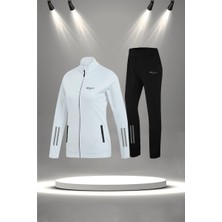 Poseidon Storm Battal Beden Kadın Beyaz Supra Penye Kumaş Günlük Sporcu Yürüyüş Eşofman Takımı Seti  (4XL-10XL)