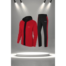 Poseidon Storm Büyük Beden Kadın Kırmızı Supra Penye Nefes Alabilen Kumaş Şık Eşofman Takımı  (4XL-10XL)