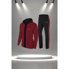 Poseidon Storm Büyük Beden Kadın Bordo Supra Penye Kumaş Her Mevsim Yürüyüş Koşu Eşofman Seti  (4XL-10XL)