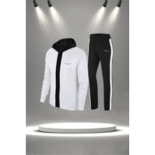 Poseidon Storm Büyük Beden Kadın Beyaz Supra Penye Kumaş  Fit Kalıp Koşu Seti  (4XL-10XL)