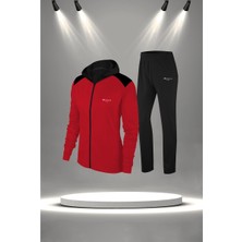 Poseidon Storm Büyük Beden Kadın Kırmızı Supra Penye Kumaş Iki Parça Yürüyüş ve Koşu Için Eşofman Seti  (4XL-10XL)