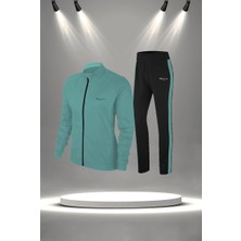 Poseidon Storm Büyük Beden Kadın Su Yeşili Supra Penye Kumaş Fit Eşofman Takımı (4XL-10XL)