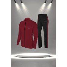 Poseidon Storm Büyük Beden Kadın Bordo Supra Penye Kumaş  Alt ve Üst Eşofman Takımı Seti  (4XL-10XL)