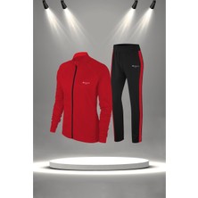 Poseidon Storm Büyük Beden Kadın Kırmızı Supra Penye Kumaş Her Mevsim Yürüyüş Koşu Eşofman Seti  (4XL-10XL)