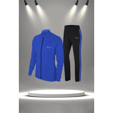 Poseidon Storm Büyük Beden Kadın Mavi Supra Penye Kumaş Yürüyüş ve Koşu Için Fermuarlı Eşofman Takımı  (4XL-10XL)