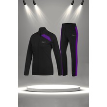 Poseidon Storm Büyük Beden Kadın Siyah Supra Penye Kumaş Rahat Fermuarlı Koşu ve Yürüyüş Takımı  (4XL-10XL)