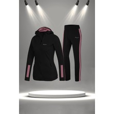 Poseidon Storm Büyük Beden Kadın Siyah Supra Penye Kumaş Özel Tasarım Eşofman Takımı (4XL-10XL)