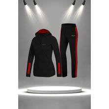 Poseidon Storm Büyük Beden Kadın Siyah Supra Penye Kumaş Iki Parça Yürüyüş Takımı Seti  (4XL-10XL)