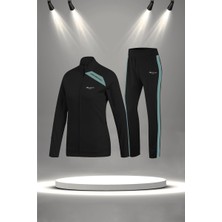 Poseidon Storm Büyük Beden Kadın Siyah Supra Penye Kumaş Mevsimlik Fermuarlı Koşu Takımı  (4XL-10XL)