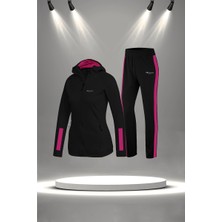 Poseidon Storm Büyük Beden Kadın Siyah Supra Penye Kumaş Mevsimlik Eşofman Seti  (4XL-10XL)