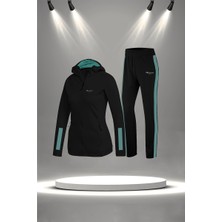 Poseidon Storm Büyük Beden Kadın Siyah Supra Penye Kumaş Rahat Yürüyüş ve Koşu Sporcu Seti  (4XL-10XL)