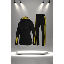 Poseidon Storm Büyük Beden Kadın Siyah Supra Penye Kumaş Günlük Sporcu Yürüyüş Eşofman Takımı Seti  (4XL-10XL)