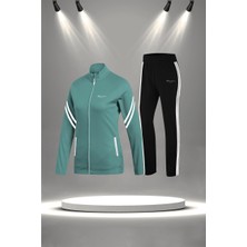 Poseidon Storm Büyük Beden Kadın Su Yeşili  Supra Penye Kumaş Rahat Kapüşonlu Eşofman Takımı   (4XL-10XL)
