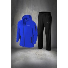 Poseidon Storm Battal Beden Erkek Mavi Supra Penye Kumaş Fermuarlı Cepli Rahat  Eşofman Takımı  (4xl- 10XL)