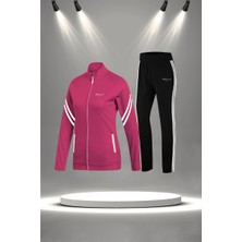 Poseidon Storm Büyük Beden Kadın Fuşya  Supra Penye Kumaş Fermuarlı Kapüşonlu Eşofman Takımı  (4XL-10XL)