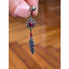 Rupen Kraft 316 Cerrahi Çelik  Tüy Model Bordo Taşlı Sallantılı Göbek Piercingi
