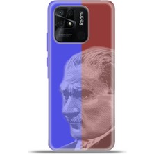 Cupcase Xiaomi Redmi 10C Kılıf Esnek Silikon Kamera Koruma 4K Desenli Özel Tasarım - Bordo Mavi Atatürk