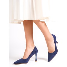 Mubiano Hakiki Deri MB970-LCV Kadın İnce 9 cm Topuklu Lacivert Süet Stiletto & Topuklu Ayakkabı