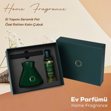 Ojijo London Çubuklu Oda Kokusu 200 ml Flower Gardenia Oda Parfümü Yeşil Seramik Pot Kalın Çubuk Set