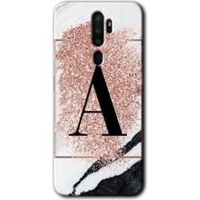 Gramaphone Oppo A5 2020 Kılıf Hd Desen Baskılı Arka Kapak + Kırılmaz Cam - Pembe Mermer Desenli A Harfi