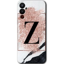 Gramaphone Tecno Pova 4 Kılıf Hd Desen Baskılı Arka Kapak - Pembe Mermer Desenli Z Harfi