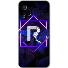 Gramaphone Vivo Y21S Kılıf Hd Desen Baskılı Arka Kapak + Kırılmaz Cam - Dark Neon Yaprak R Harfi