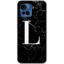 Gramaphone Casper Via F30 Kılıf Hd Desen Baskılı Arka Kapak + Kırılmaz Cam - Siyah Mermer Desenli L Harfi