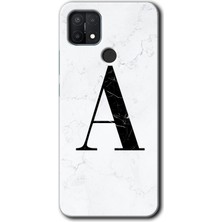 Gramaphone Oppo A15S Kılıf Hd Desen Baskılı Arka Kapak + Kırılmaz Cam - Beyaz Mermer Desenli A Harfi