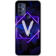 Gramaphone Tcl 30 Se Kılıf Hd Desen Baskılı Arka Kapak + Kırılmaz Cam - Dark Neon Yaprak V Harfi