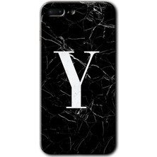 Gramaphone Apple iPhone 7 Plus Kılıf Hd Desen Baskılı Arka Kapak + Kırılmaz Cam - Siyah Mermer Desenli Y Harfi