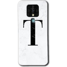 Gramaphone Tecno Camon 16 Kılıf Hd Desen Baskılı Arka Kapak - Beyaz Mermer Desenli T Harfi