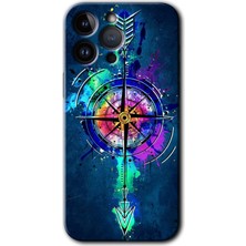 Gramaphone Apple iPhone 14 Pro Kılıf Hd Desen Baskılı Arka Kapak + Kırılmaz Cam - Gizemli Pusula