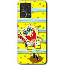 Gramaphone Oppo Reno 7 4g Kılıf Hd Desen Baskılı Arka Kapak + Kırılmaz Cam - Aşık Sünger Bob