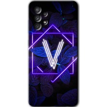 Gramaphone Galaxy A32 4g Kılıf Hd Desen Baskılı Arka Kapak + Kırılmaz Cam - Dark Neon Yaprak V Harfi