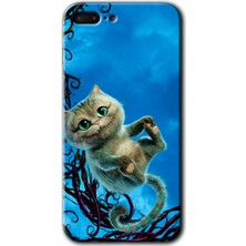 Gramaphone Apple iPhone 7 Plus Kılıf Hd Desen Baskılı Arka Kapak + Kırılmaz Cam - Çılgın Kedi