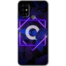 Gramaphone Casper Via F20 Kılıf Hd Desen Baskılı Arka Kapak + Kırılmaz Cam - Dark Neon Yaprak O Harfi