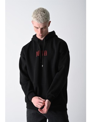 Slatra Erkek Siyah Paranoia Baskılı Kapüşonlu Oversize Sweatshirt