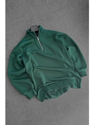 Slatra Erkek Haki Yarım Fermuar Basic Sweatshirt