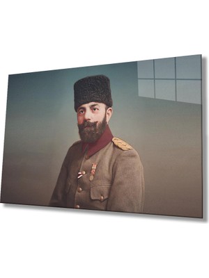 Bay Çağrı Cemal Paşa Portresi Cam Tablo, Ev ve Ofis Duvar Dekoru, Hediyelik Büyük Temperli 4 mm Cam Tablo