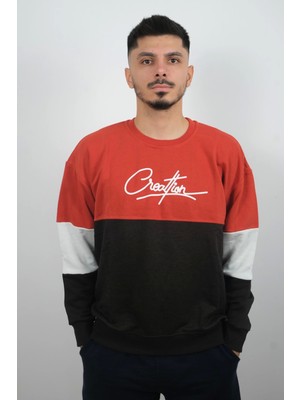 Daniel Milano Erkek Sıfır Yaka Çizgili Sweatshirt Creattion Turuncu