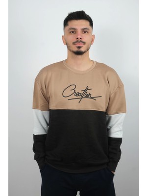 Daniel Milano Erkek Sıfır Yaka Çizgili Sweatshirt Creattion Kahverengi