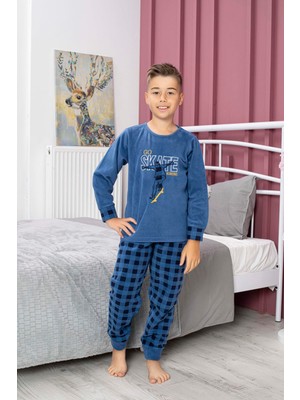 Mutlu City Yeni Sezon Sonbahar/kış Erkek Çocuk Skate Desenli Polar Pijama Takımı 4515
