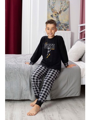 Mutlu City Yeni Sezon Sonbahar/kış Erkek Çocuk Skate Desenli Polar Pijama Takımı 4515
